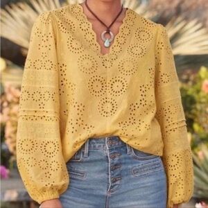 Tolani Yellow Saylor Eyelet Blouse